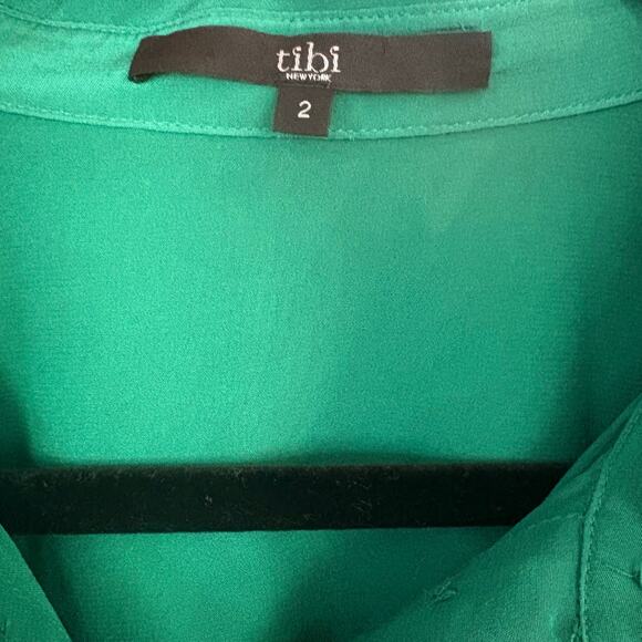 Tibi green silk long sleeve button up peplum ruffle bottom blouse SIZE 2 - Picture 5 of 6